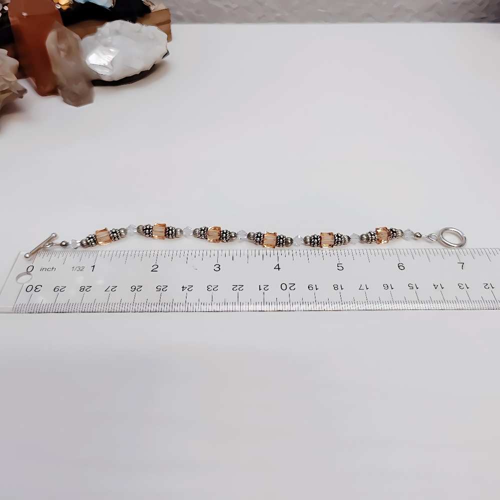 Sterling Silver Handcrafted Swarovski Crystal Glass bead Bracelet 7" - Picture 3 of 6